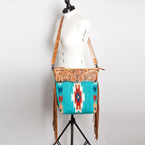 American Darling Signature Cross Body Bag Hand Tooled Floral Carved Leather Woven Saddle Blanket Fringes Genuine Leather