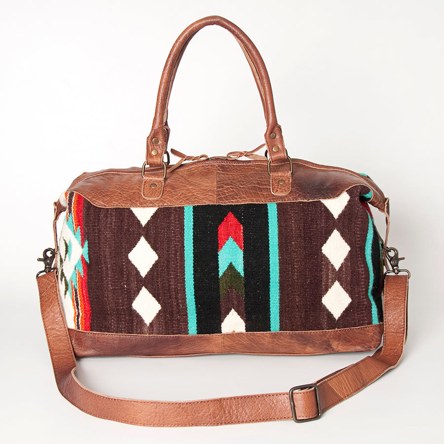 American Darling Duffel Bag Handcrafted from Hand Woven Saddle Blanket and Genuine Leather with YKK Zipper and Large Capacity