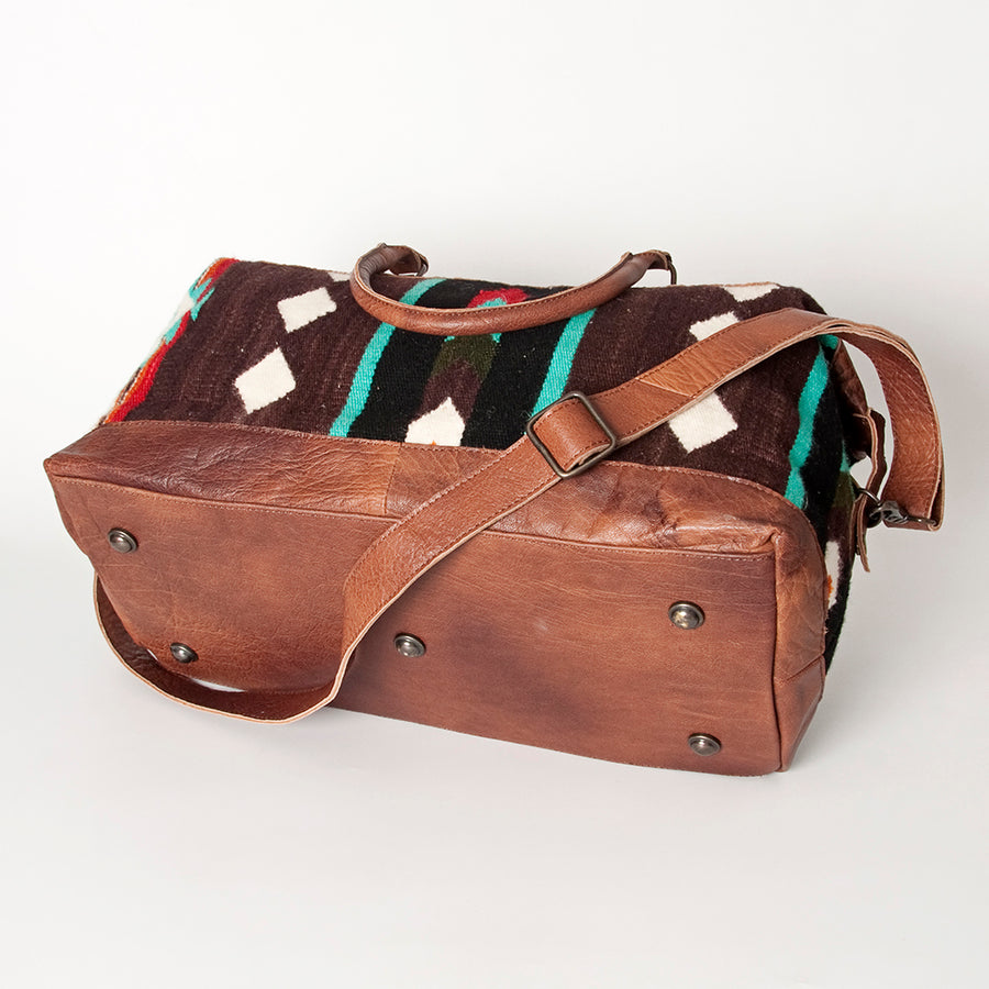 American Darling Duffel Bag Handcrafted from Hand Woven Saddle Blanket and Genuine Leather with YKK Zipper and Large Capacity