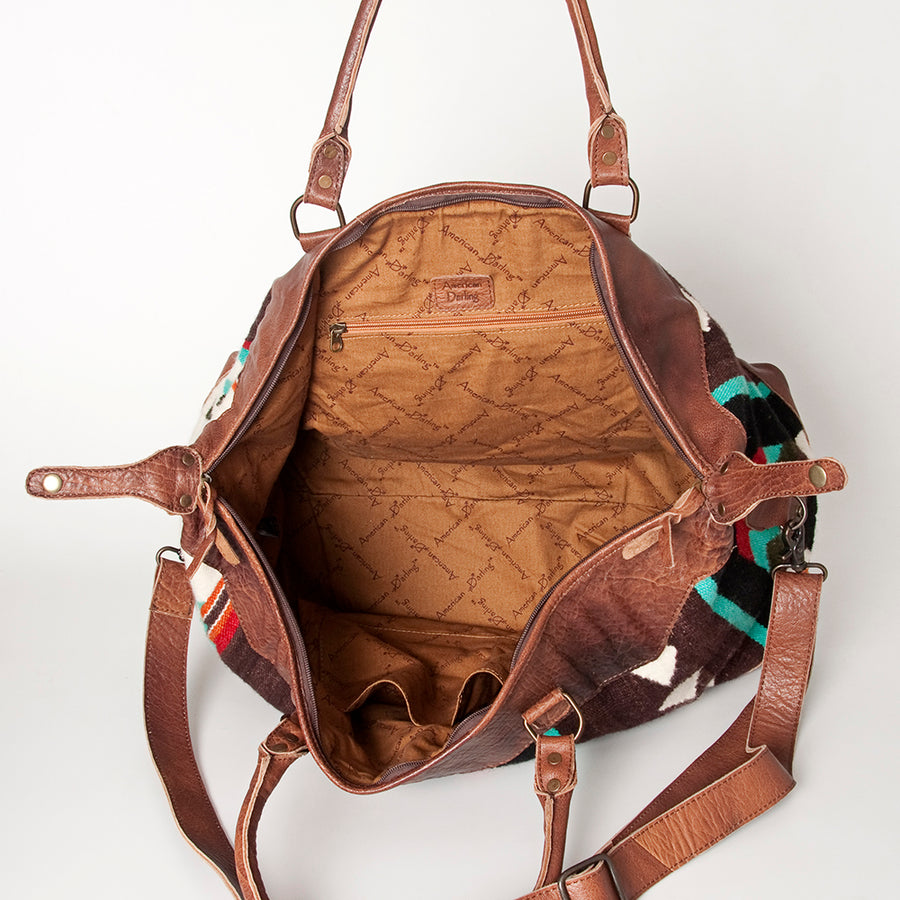 American Darling Duffel Bag Handcrafted from Hand Woven Saddle Blanket and Genuine Leather with YKK Zipper and Large Capacity