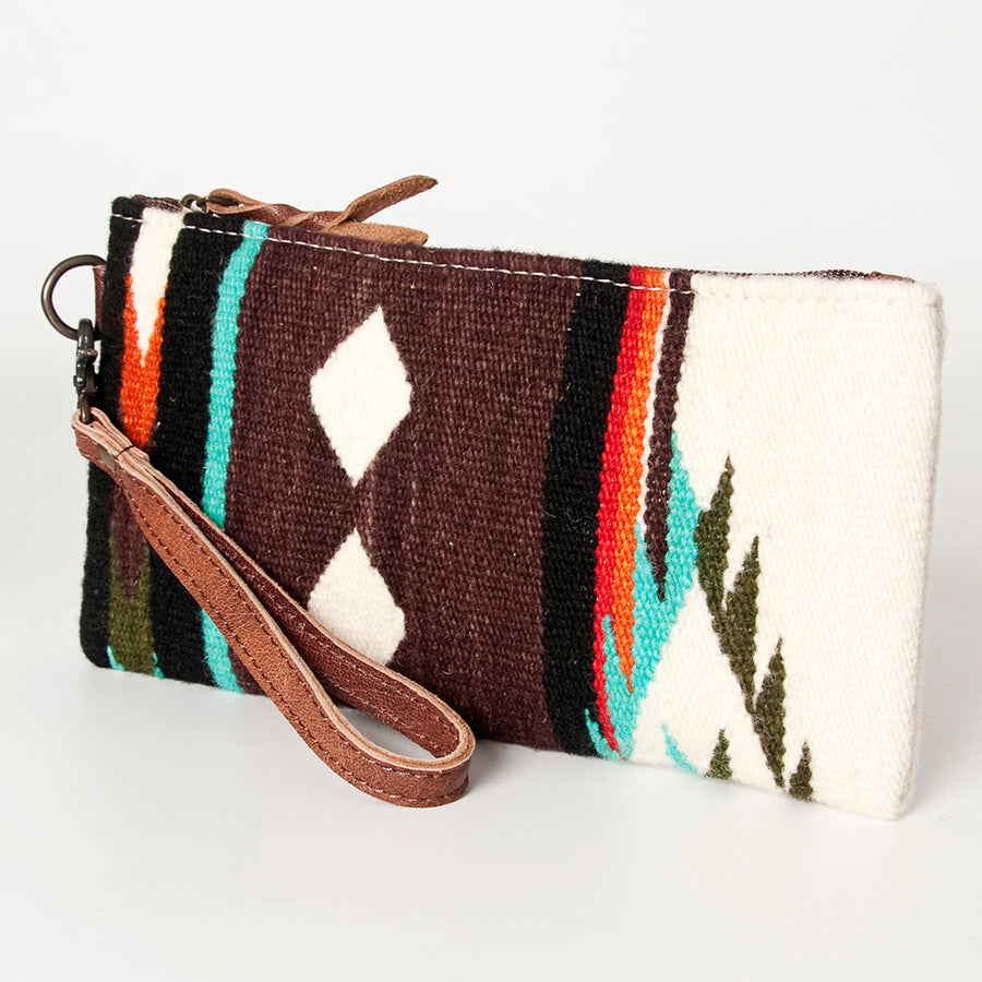 American Darling Western Leather Wristlet Bag with Hand Woven Saddle Blanket - Uhorse