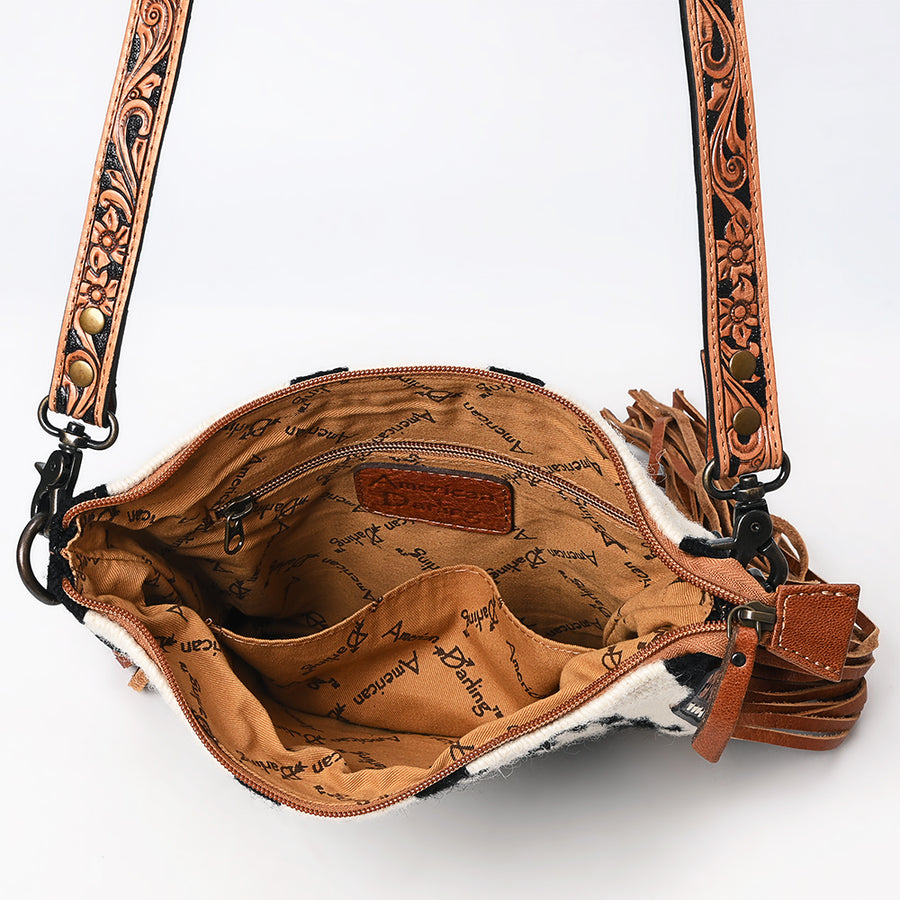 American Darling Large Cross body Bag, Hand-Woven Saddle Blanket & Hand Tooled Leather with Fringes, Western Handcrafted Purse