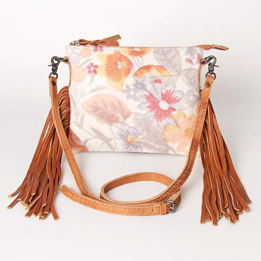 American Darling Western Small Crossbody Bag – Genuine Hair-On Cowhide Leather with Fringes, Adjustable Strap, Handcrafted in Texas