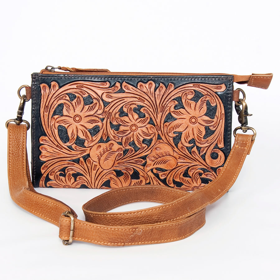 American Darling Small Cross body Bag Hand Tooled Floral Carved Vegetable Tanned Western Leather Purse 6in x 10.1in