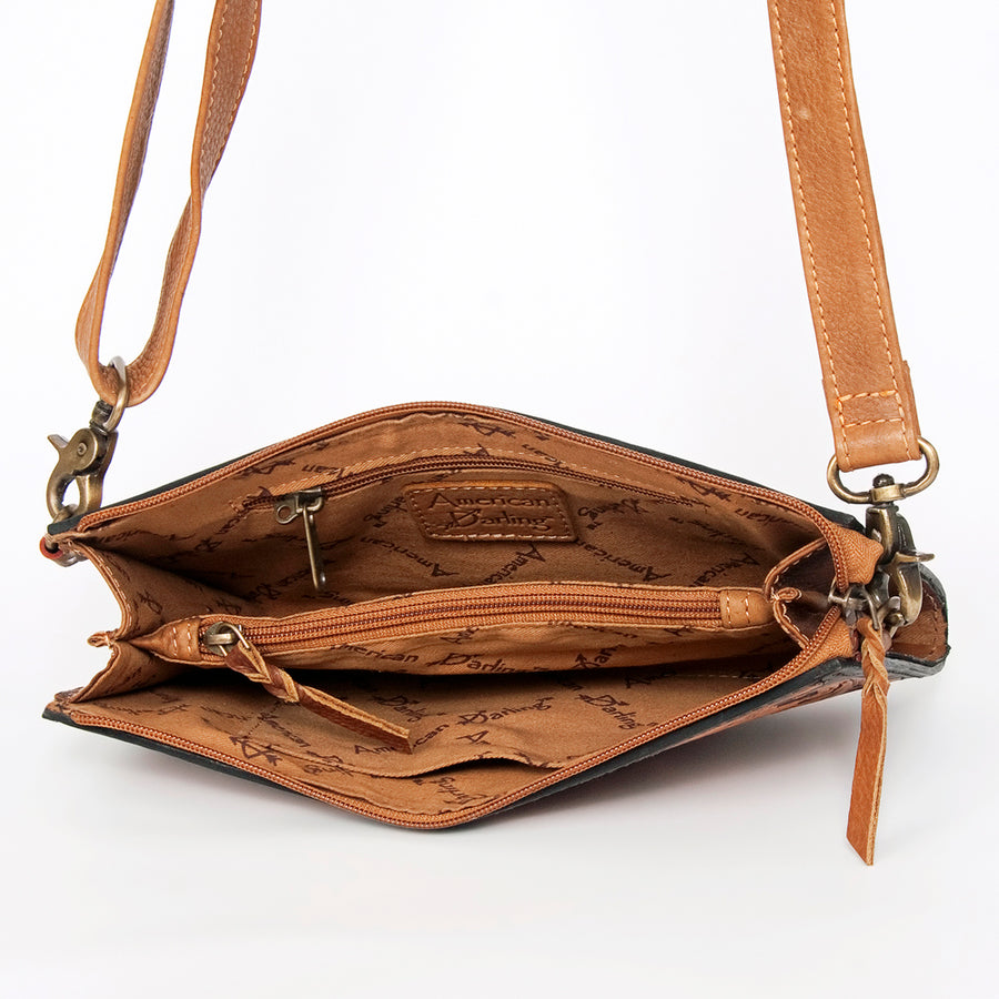 American Darling Small Cross body Bag Hand Tooled Floral Carved Vegetable Tanned Western Leather Purse 6in x 10.1in