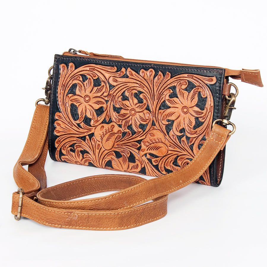 American Darling Hand Tooled Floral Small Cross body Bag - Western Leather Handcrafted Purse - Uhorse