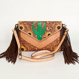 American Darling Leather Envelope for Women - Hand Tooled Floral Carved Genuine Leather Crossbody with Fringes & YKK Zipper