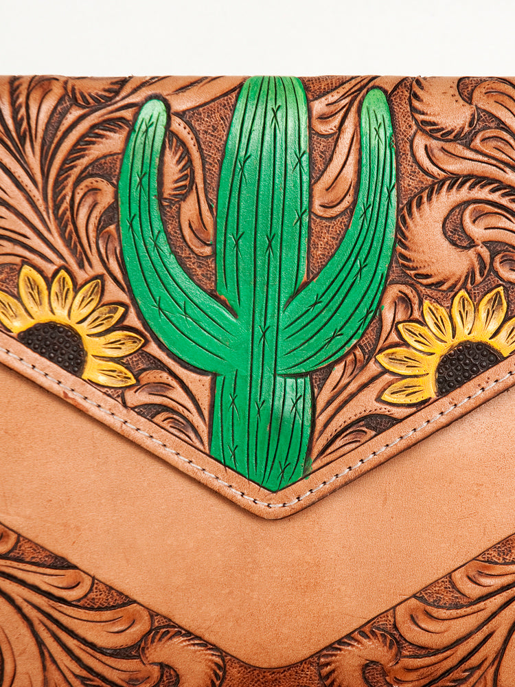 American Darling Leather Envelope for Women - Hand Tooled Floral Carved Genuine Leather Crossbody with Fringes & YKK Zipper