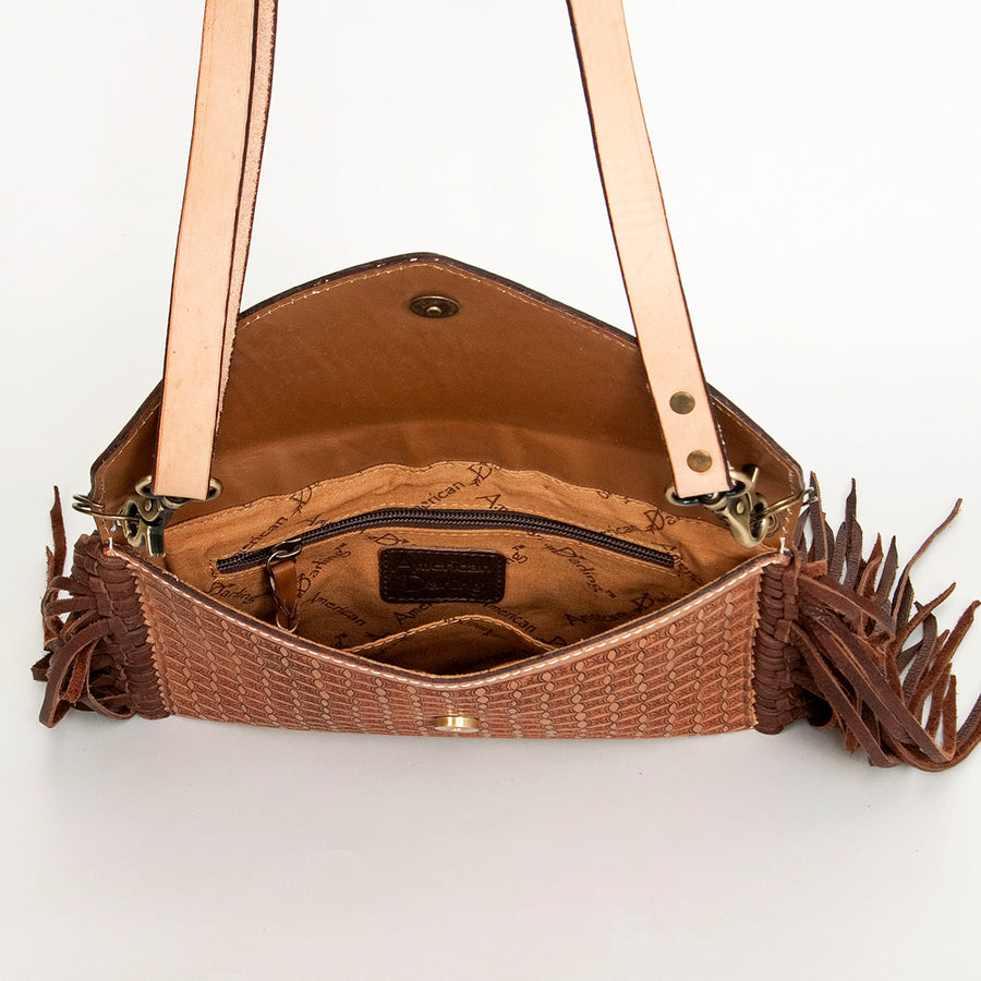 American Darling Leather Envelope for Women - Hand Tooled Floral Carved Genuine Leather Crossbody with Fringes & YKK Zipper