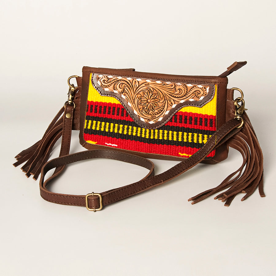 American Darling Hand Tooled Leather Saddle Blanket Small Cross body Bag - Uhorse