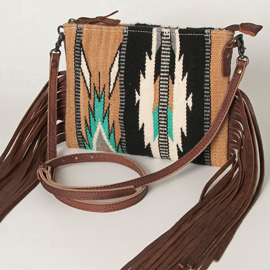 American Darling Cross body Bag with Woven Saddle Blanket and Fringes - Uhorse