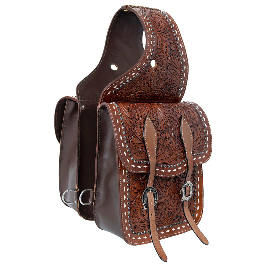 Hilason Western Horse Leather Saddle Bag Heavy duty Traditional Trail Ride - Uhorse