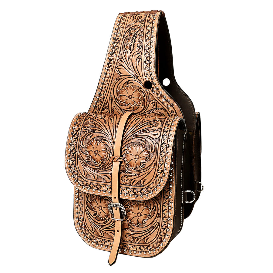 Hilason Floral Western Horse Leather Saddle Bag Heavyduty Traditional Trail Ride - Uhorse