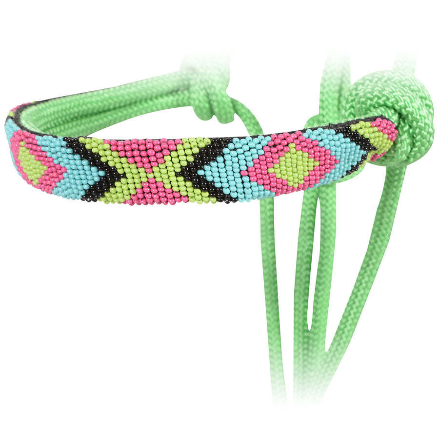 Classic Equine H. Beaded Noseband Rope Halter With 9 Ft Lead Lime by Hilason – Cowboy and equestrian accessories