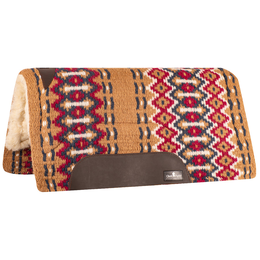 Wool saddle pad with geometric diamond pattern in red, tan, and navy - Uhorse