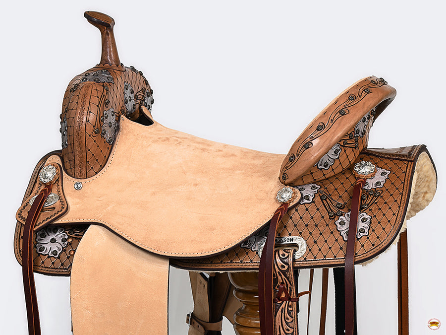 HILASON Flex Tree Western Horse Saddle in American Leather Barrel Trail | for Horses