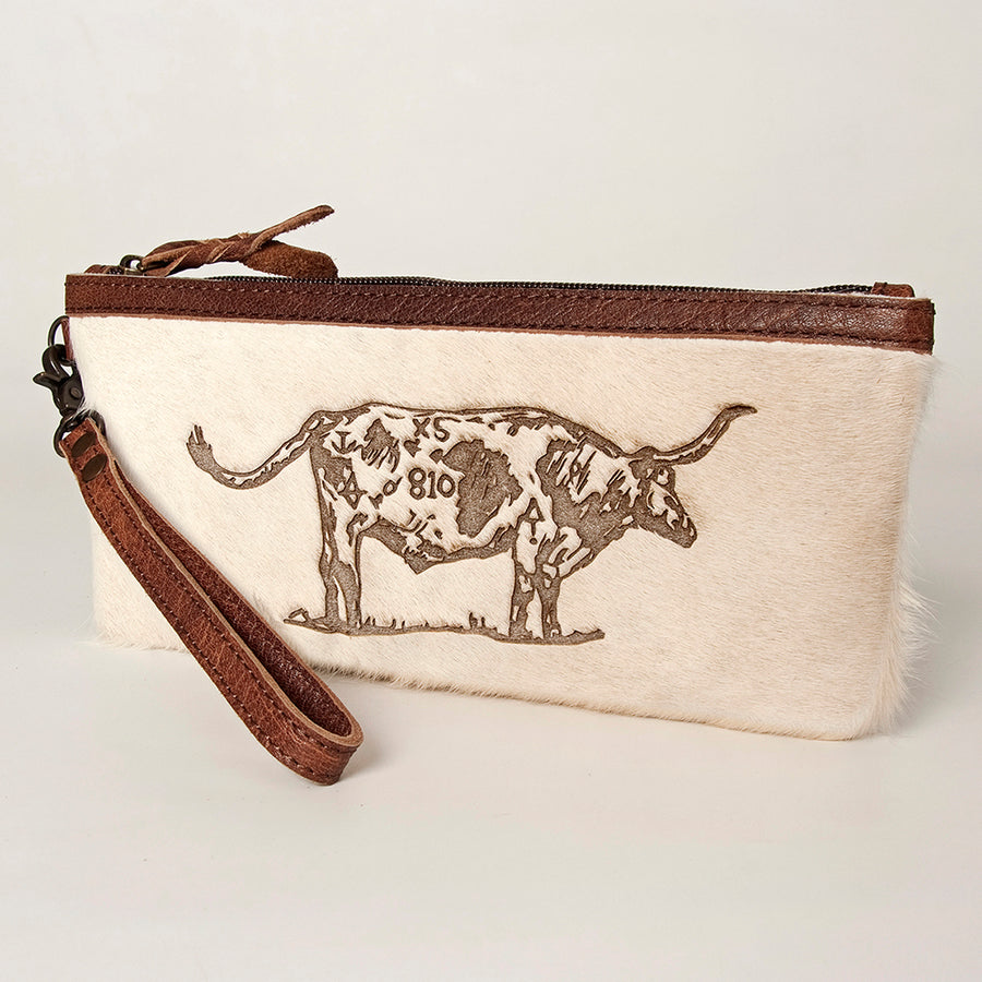 American Darling Western Leather Wristlet Bag in White Hair-On Cowhide - Uhorse