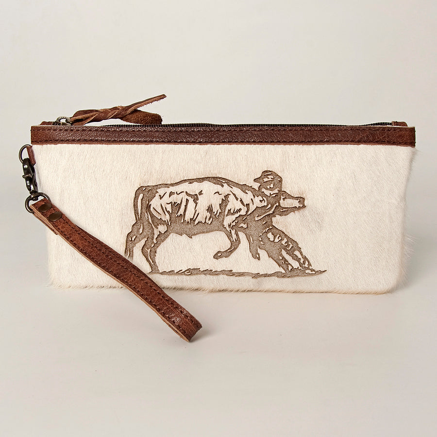 American Darling Wristlet Bag Handcrafted from Floral Embossed Damascus Genuine Leather with YKK Zipper and Wrist Strap