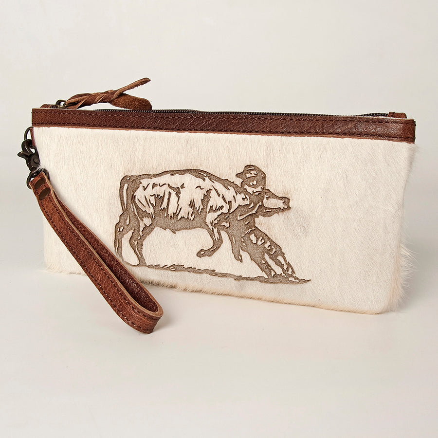 American Darling Western Leather Wristlet Bag in White Hair-On Cowhide - Uhorse
