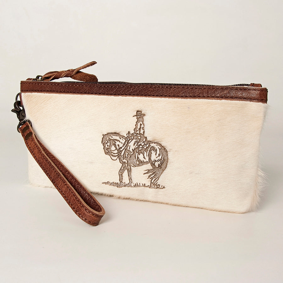 American Darling Western Leather Wristlet Bag in White Hair-On Cowhide - Uhorse