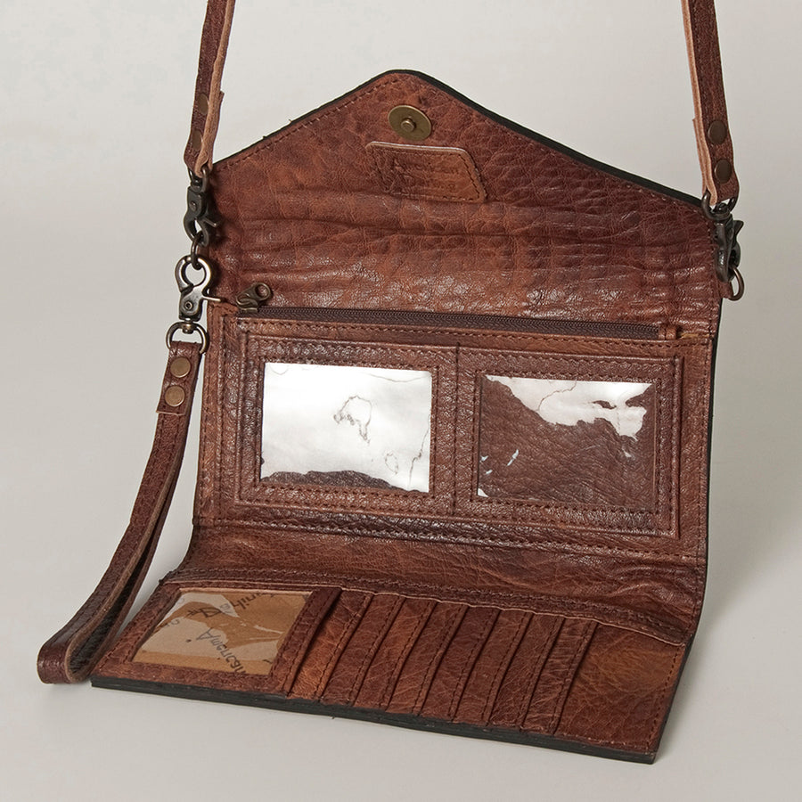 American Darling Envelope Western Hand Tooled Genuine Leather and Saddle Blanket Purse with Wristlet and YKK Zipper