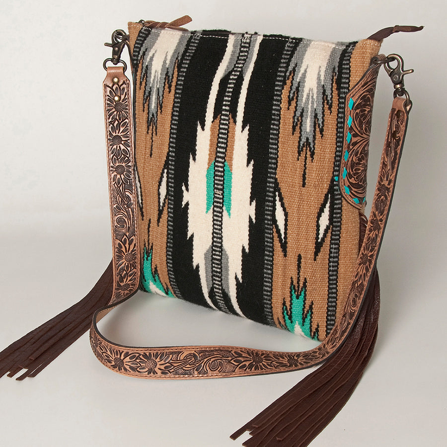 American Darling Handcrafted Hand Tooled Leather Saddle Blanket Cross body Bag - Uhorse