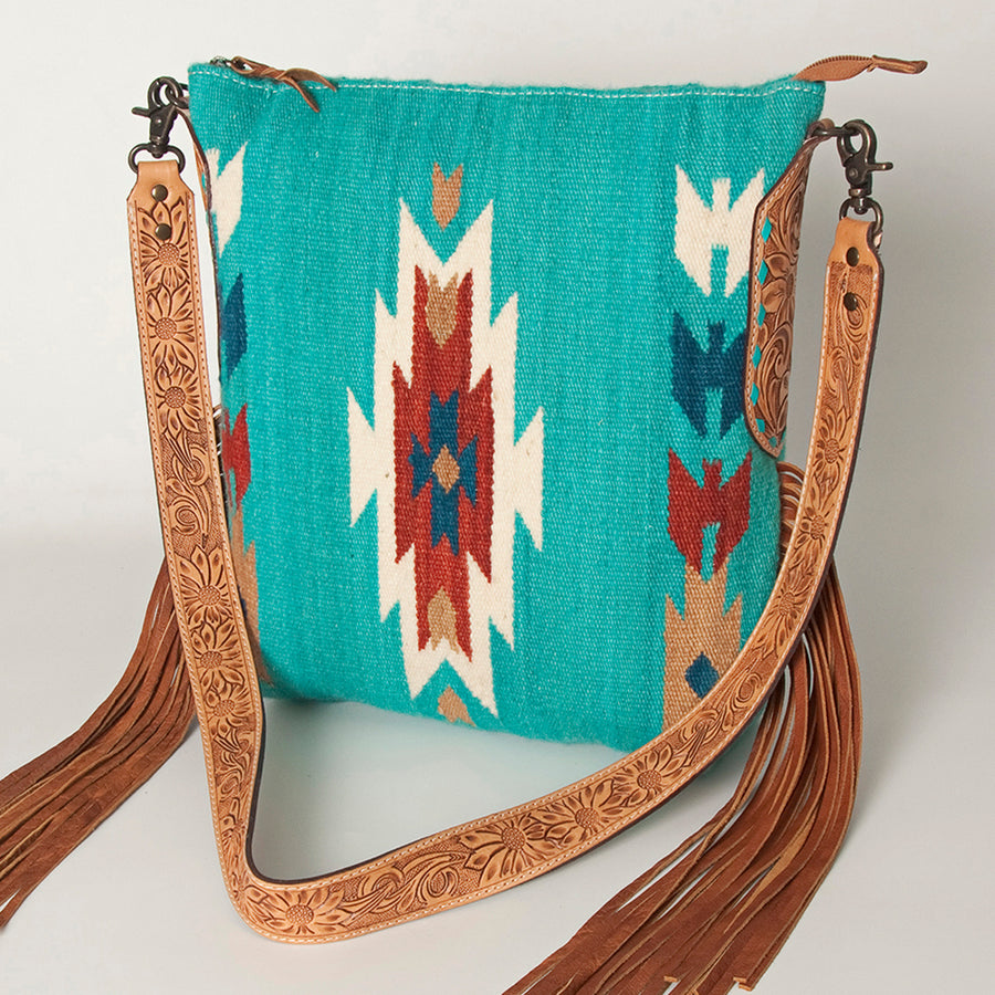 American Darling Handcrafted Hand Tooled Leather Saddle Blanket Cross body Bag - Uhorse