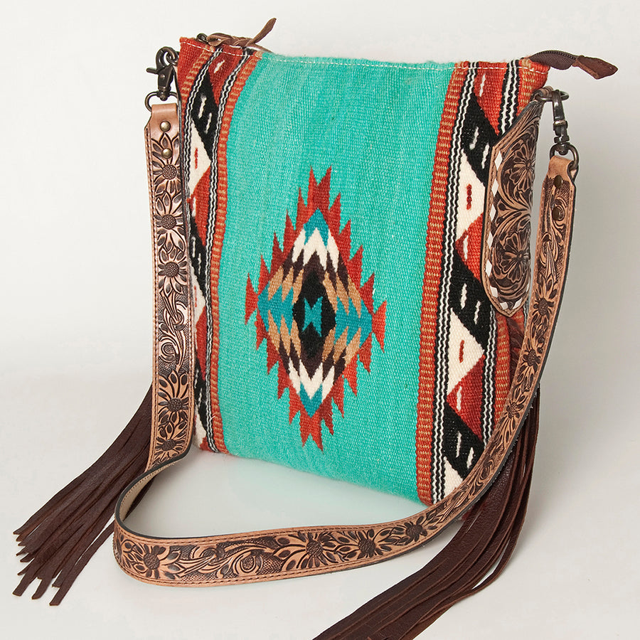 American Darling Handcrafted Hand Tooled Leather Saddle Blanket Cross body Bag - Uhorse