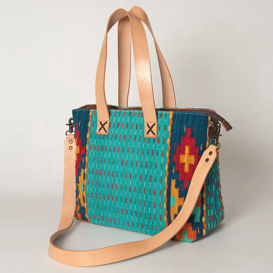 American Darling Hand Woven Saddle Blanket Western Leather Tote Bag - Uhorse