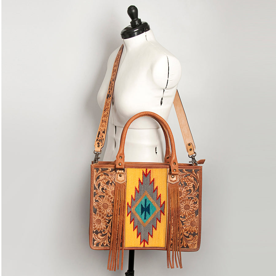American Darling Briefcase Hand Tooled Hair On Genuine Leather Western Women Bag Handbag | for Cute Laptop