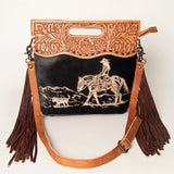 American Darling Clutch Hand Tooled Saddle Blanket Fabric Genuine Leather Western Women Bag Handbag Purse | Purses for Cute