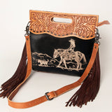 American Darling Clutch Hand Tooled Hair on Genuine Leather Western Women Bag Handbag Purse | Purses for Cute - Uhorse
