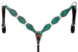 HILASON Western Horse Headstall Rawhide Braided American Leather Turquoise | Breast Collar Tack Set for Horses