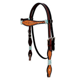 Hilason Western Horse Hand Tooled American Leather Headstall Rawhide Braided Brown