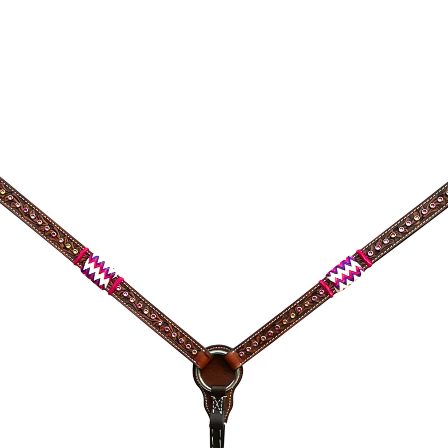 Bar H Equine Horse Genuine Leather RawHide Stud Breast Collar ,Headstall Brown - Uhorse