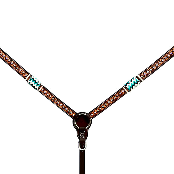 Bar H Equine Horse Genuine Leather RawHide Stud Breast Collar ,Headstall Brown - Uhorse