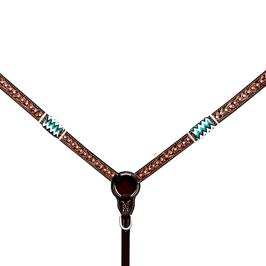 Bar H Equine Horse Genuine Leather RawHide Stud Breast Collar ,Headstall Brown - Uhorse