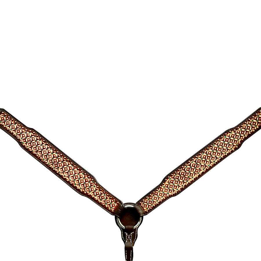 Bar H Equine Horse Genuine Leather Hand Tooled Breast Collar ,Headstall Brown - Uhorse