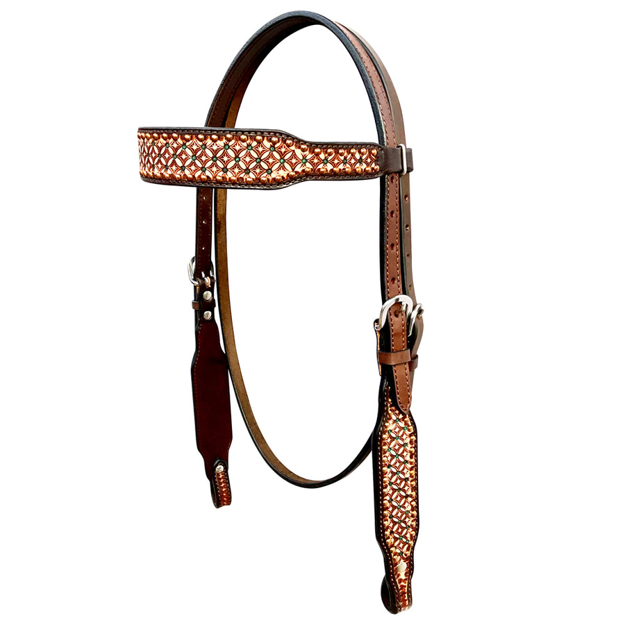 Bar H Equine Horse Genuine Leather Hand Tooled Headstall Brown - Uhorse