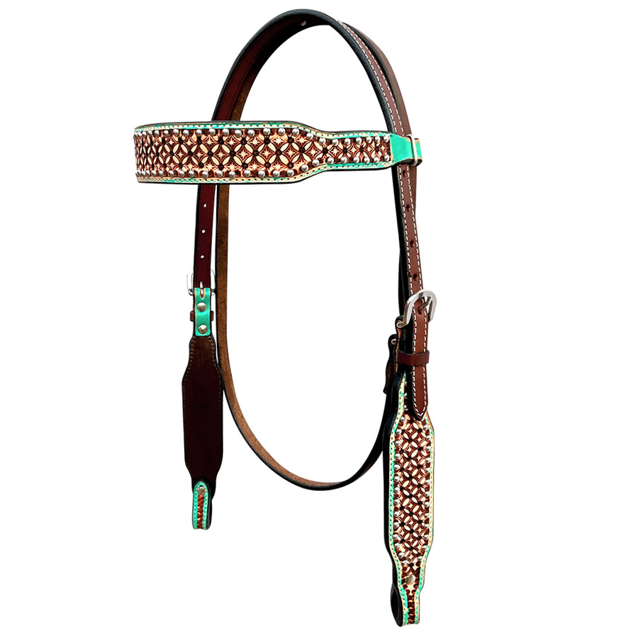 Bar H Equine Horse Genuine Leather Hand Tooled Headstall Brown - Uhorse