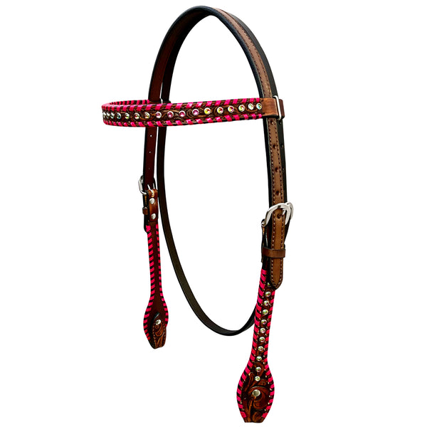 Red leather headstall with studded detail - Uhorse