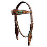 Sunflower Leaf Hand Painted Horse Western Leather Headstall Brown