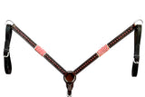 Bar H Equine Horse Genuine Leather Rawhide Stud Breast Collar ,Headstall Brown