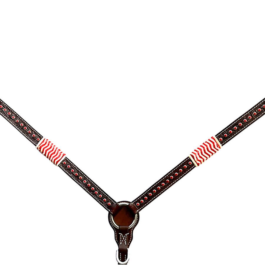 Bar H Equine Horse Genuine Leather Rawhide Stud Breast Collar ,Headstall Brown - Uhorse
