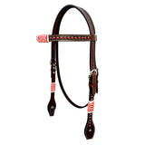 Bar H Equine Horse Genuine Leather Rawhide Stud Breast Collar ,Headstall Brown - Headstall