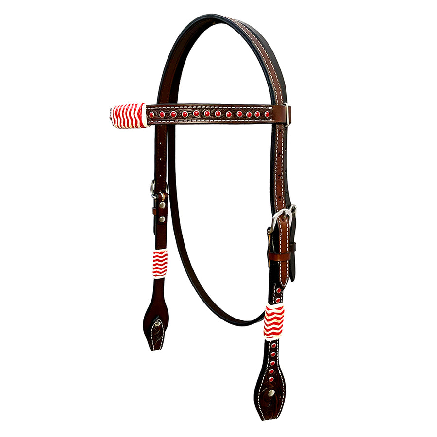 Bar H Equine Horse Genuine Leather Rawhide Stud Headstall Brown - Uhorse