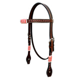 Bar H Equine Horse Genuine Leather Rawhide Stud Breast Collar ,Headstall Brown