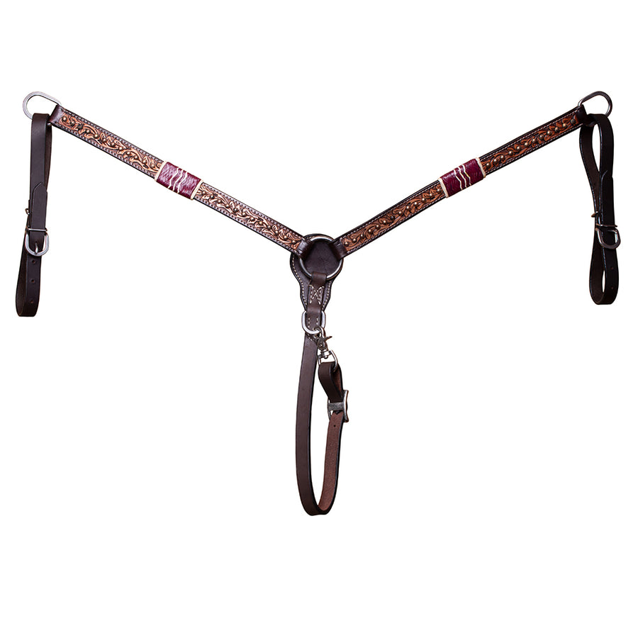 BAR H EQUINE Horse Hand Carved Breast Collar Headstall Genuine Leather Brown - Uhorse