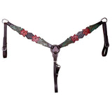 BAR H EQUINE Horse Hand Painted Breast Collar Headstall Genuine Leather Brown