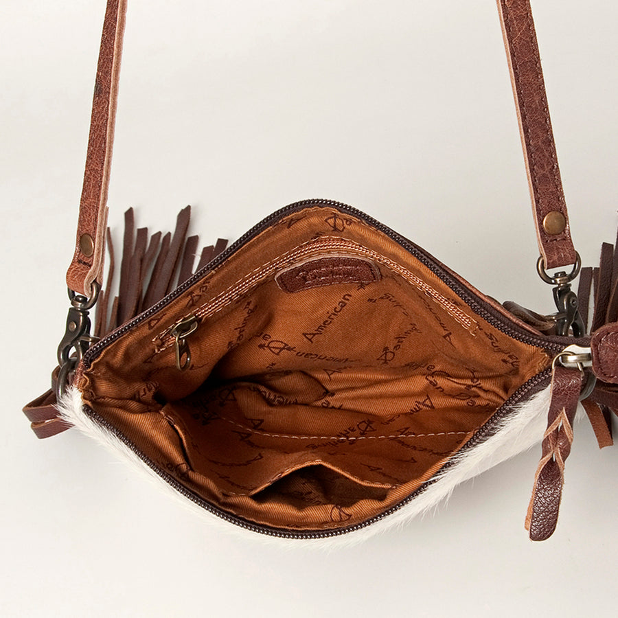 American Darling Western Small Crossbody Bag – Genuine Hair-On Cowhide Leather with Fringes, Adjustable Strap, Handcrafted in Texas